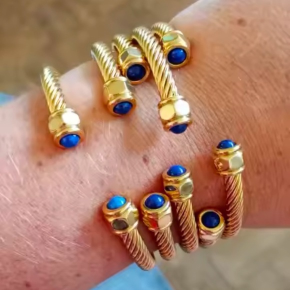 Adelaide Lazurite  18K Gold Stainless Steel Cuff Bracelet - Picture 1 of 8